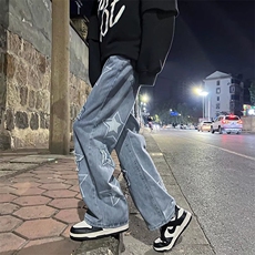美式牛仔裤男复古宽松潮牌老爹裤ins高街阔腿拖地裤子N123-p45，男装牛仔裤，星座1008-1