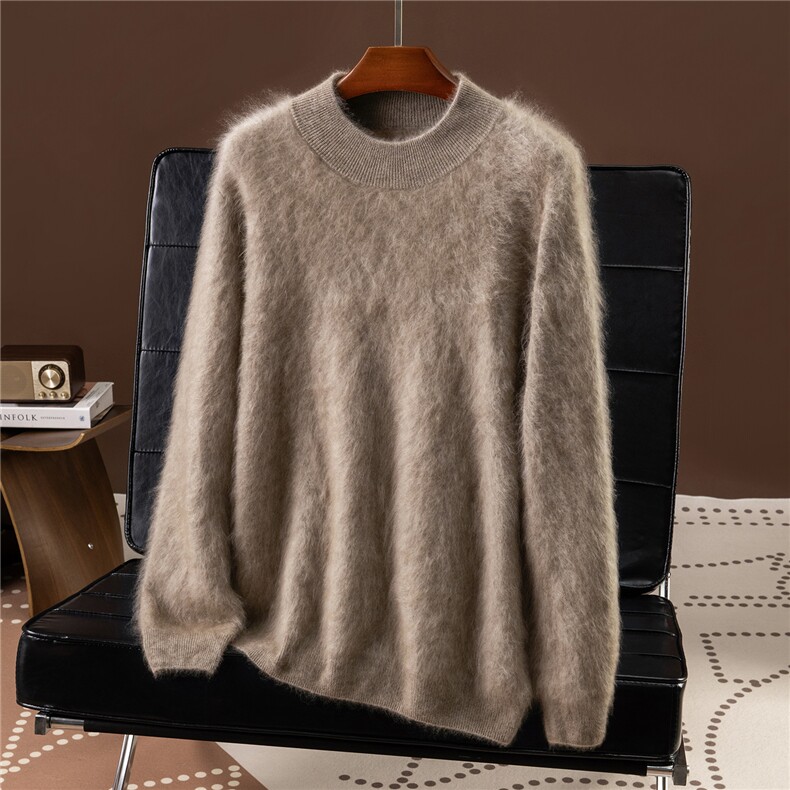 半高领拉绒100%纯羊绒衫男士针织套头毛衣长袖气质商务秋冬新款，男装羊绒套衫，诚赞羊绒