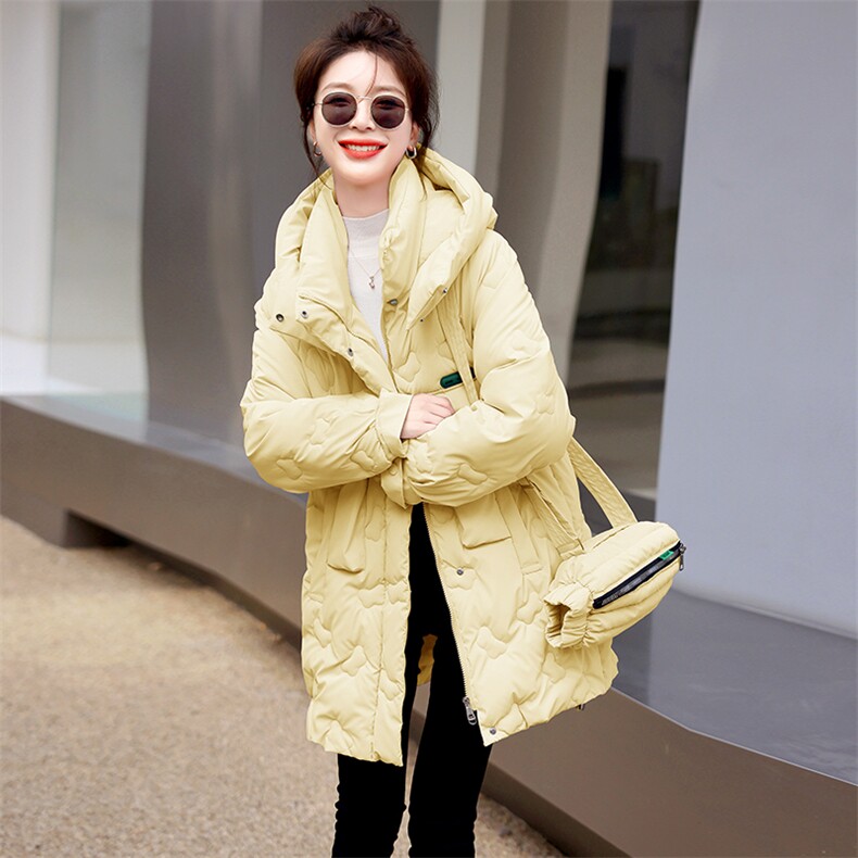 现货新款女冬装宽松休闲时尚通列减龄加厚保暖棉服连帽外套带包包,女装棉衣/棉服,韩美纤衣