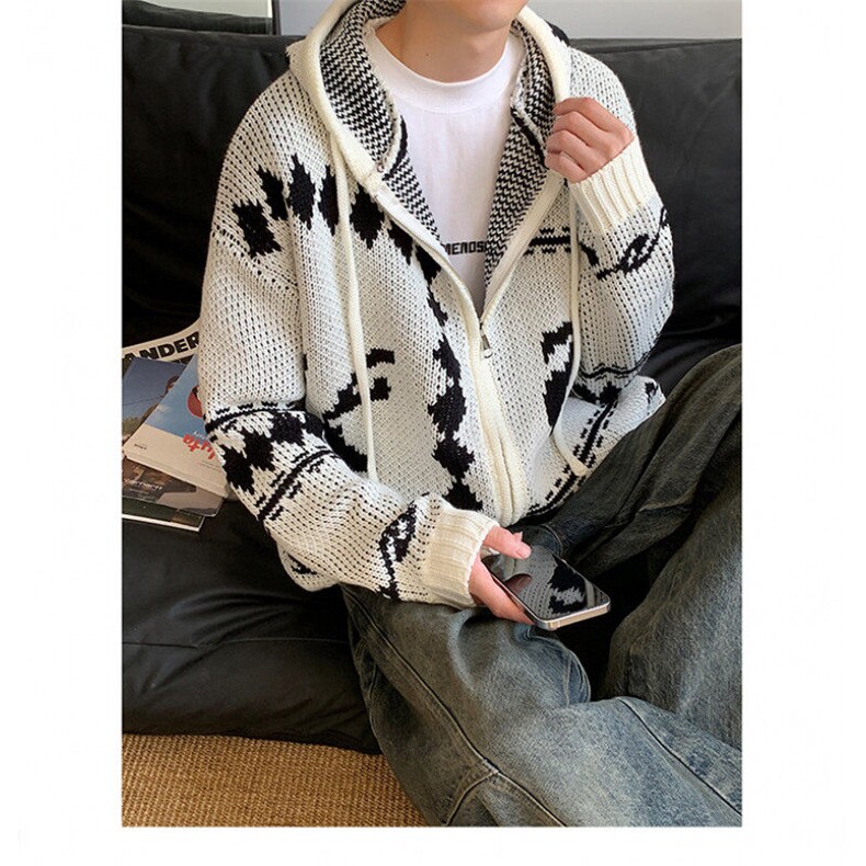 濮院出货小鹿圣诞毛衣连帽美式复古cleanfit菱形针织毛衣LF911P80，男装针织衫/毛衣，电商D256