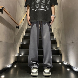 wassup happy白色华夫格裤子男款秋冬季美式高街潮流休闲运动长裤图片