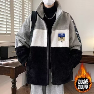 羊羔绒外套男士秋冬加绒保暖摇粒绒春秋棉袄子上衣服TT011P48-59,深紫色衣服搭配什么口红好看图片