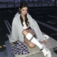 抖音得物高品质26春装美式高街重磅宽松结构高领连帽卫衣外套W60，女装短外套，电商A486