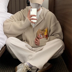 816B-MY019-P75韩版男士毛衣外套宽松纯色慵懒风开衫韩三色，男装针织衫/毛衣，星座816B
