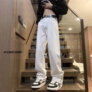 美式高街拉链开叉微辣喇黑色牛仔裤男裤子N0677-P45,红格衫搭配灰裤怎么样图片
