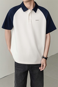 夏男翻领POLO衫拼色男休闲宽松休闲衬衣轻熟风A236-82562-P55图片