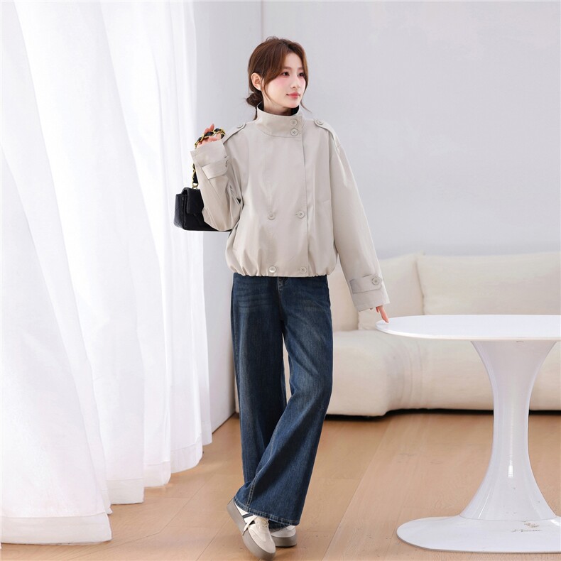 拼接撞色短风衣外套女2026新款，禁止低价,女装风衣,鑫源服饰