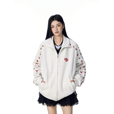 小花刺绣立领卫衣开衫男女新款新款宽松美式学院风外套WY273P62，女装短外套，星座1013-5