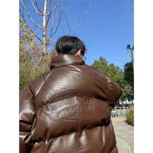 港风鳄鱼纹钢印字母图案设计大码休闲潮流棉衣男MY77727P128控168图片
