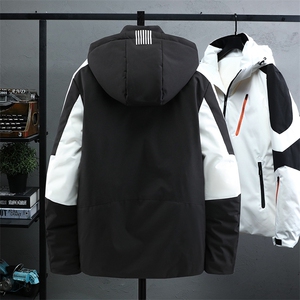 2022冬季羽绒服男士短款拼接色白鸭绒连帽外套男装-R5096-P75图片