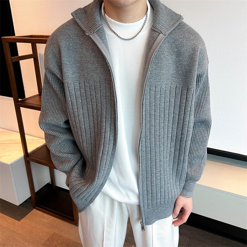 经典黑色开衫毛衣男士百搭高领可翻针织衫拉链款MY2402-P85,男装针织衫/毛衣,星座1012-1