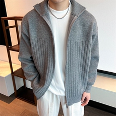 经典黑色开衫毛衣男士百搭高领可翻针织衫拉链款MY2402-P85，男装针织衫/毛衣，星座1012-1