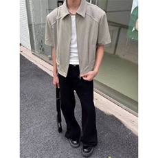 1303B-1-BK1013-P50潮牌小众设计感廓形双拉链肩垫短袖夹克网图，男装T恤，星座1303B-1