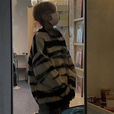 条纹美式复古毛衣男潮秋冬慵懒oversize情侣针织衫WL13055-P45，男装针织衫/毛衣，星座1008