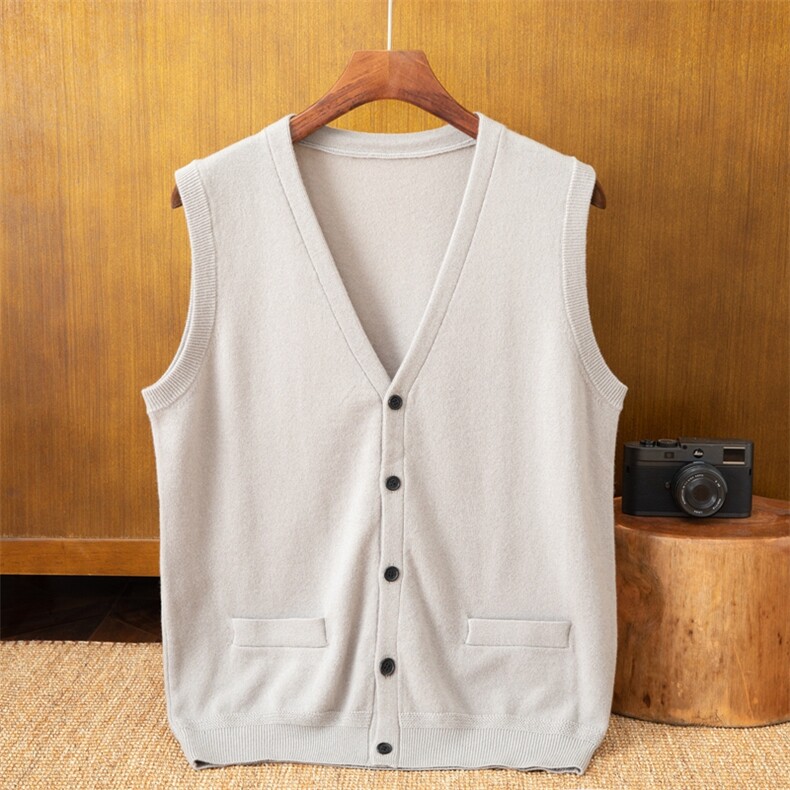 男士纯色圆领羊绒开衫背心羊绒保暖舒适时尚百搭，男装背心/马甲，米亚康羊绒
