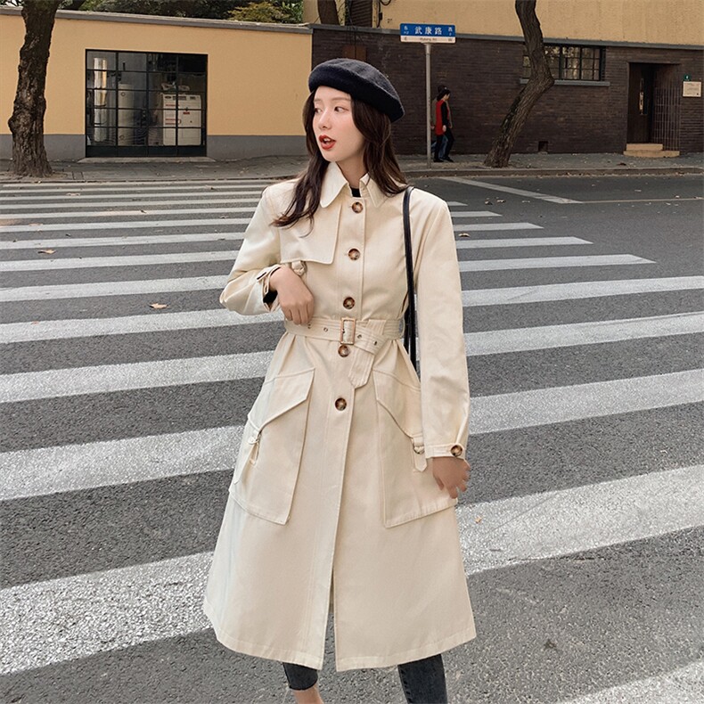 2021春季新款过膝大口袋风衣浙宝292A货号L035,女装风衣,时倾STUDIO