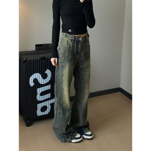牛仔裤男新款春夏季美式复古工装宽松直筒阔腿长裤子 N8319图片