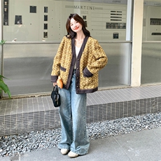轻奢小香风黄色粗花呢外套女春秋2025新款小个子减龄超火流行上衣，女装毛呢外套，2C029