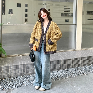 轻奢小香风黄色粗花呢外套女春秋2025新款小个子减龄超火流行上衣图片
