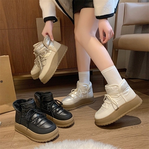 X4540-100加绒高帮雪地靴女2024冬季新款韩版休闲鞋棉鞋图片