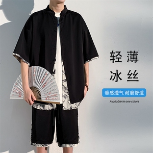 特批P55无差价夏季风冰丝顺滑拼接五分两件套装男CD1910+DK1810图片