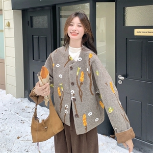 2025新款宽松气质高级感呢大衣刺绣小个子高端毛呢外套冬，女装毛呢外套，乔安迪