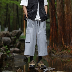 宽松直筒登山裤子男大口袋过膝短裤美式工装七分裤-A1055TP30控58，男装牛仔裤，电商B241