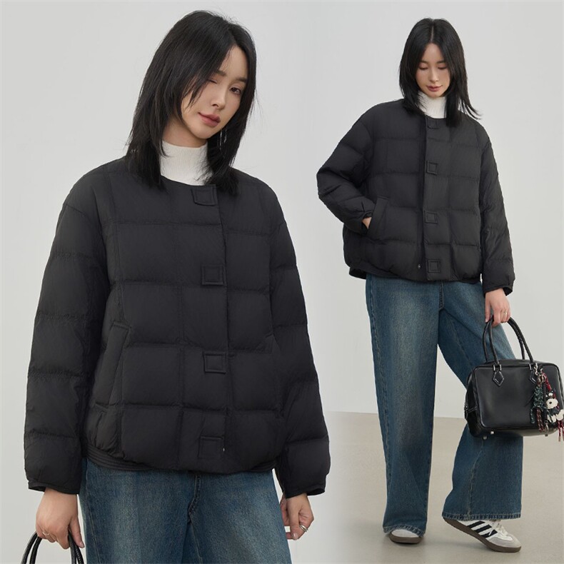 现货2025年新款90白鸭绒休闲圆领时尚羽绒服女,女装羽绒服,阳光伊恋