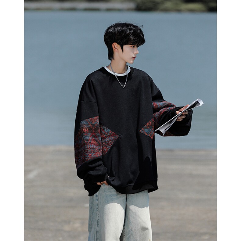 8XL-M春秋季圆领拼接撞色民族风卫衣男新款潮牌上衣服WY005P58,男装民族服装,电商B312
