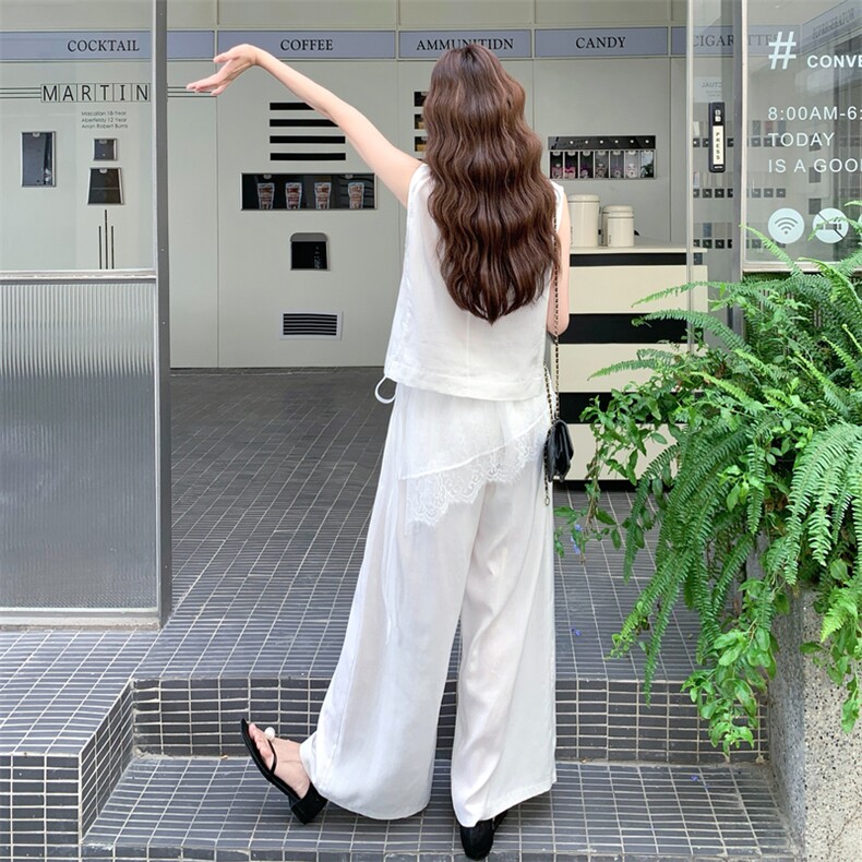 蕾丝拼接无袖马甲阔腿裤套装女夏大方得体巨好看流行超火两件套,女装套装/套裙,浙宝217