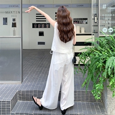 蕾丝拼接无袖马甲阔腿裤套装女夏大方得体巨好看流行超火两件套，女装套装/套裙，浙宝217