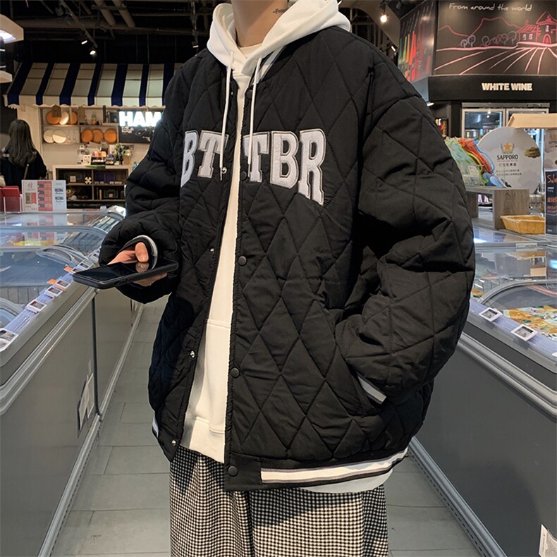 XZ213-JY50-P98控128 港风美式秋冬立领菱格刺绣男士棒球服棉服图片