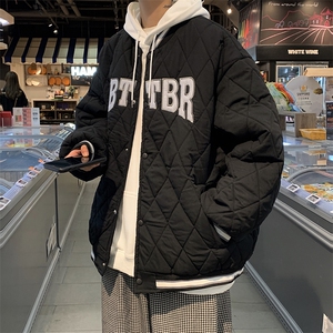 XZ213-JY50-P98控128 港风美式秋冬立领菱格刺绣男士棒球服棉服图片