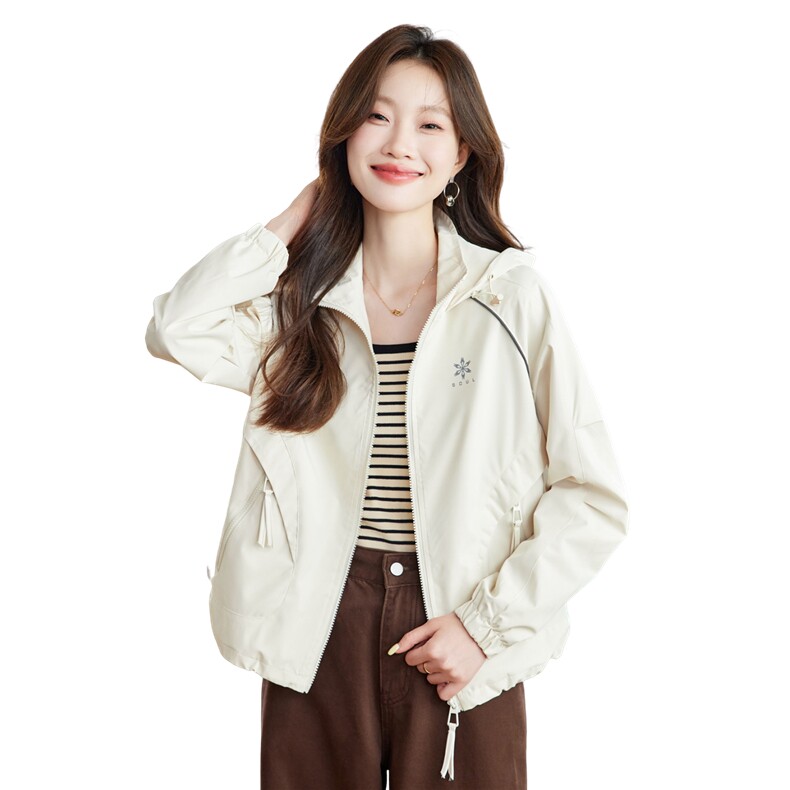 洋气减龄粉色连帽短款外套女2025秋季新款小个子宽松休闲夹克上衣,女装短外套,慕咨