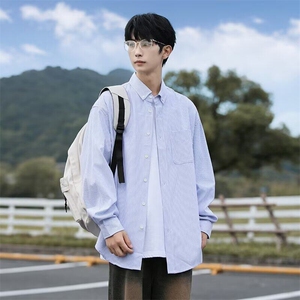 条纹衬衫男春季潮牌学院风长袖衬衣cityboy翻领工装外套 C3024图片