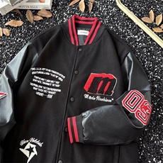 美式高街徽章拼接棒球服男款春秋宽松字母刺绣夹克外套W6600-P68，男装夹克，星座412-2