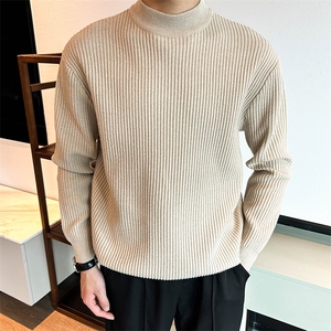 浅灰色半高领毛衣针织衫男条纹打底衫 6005-P45图片