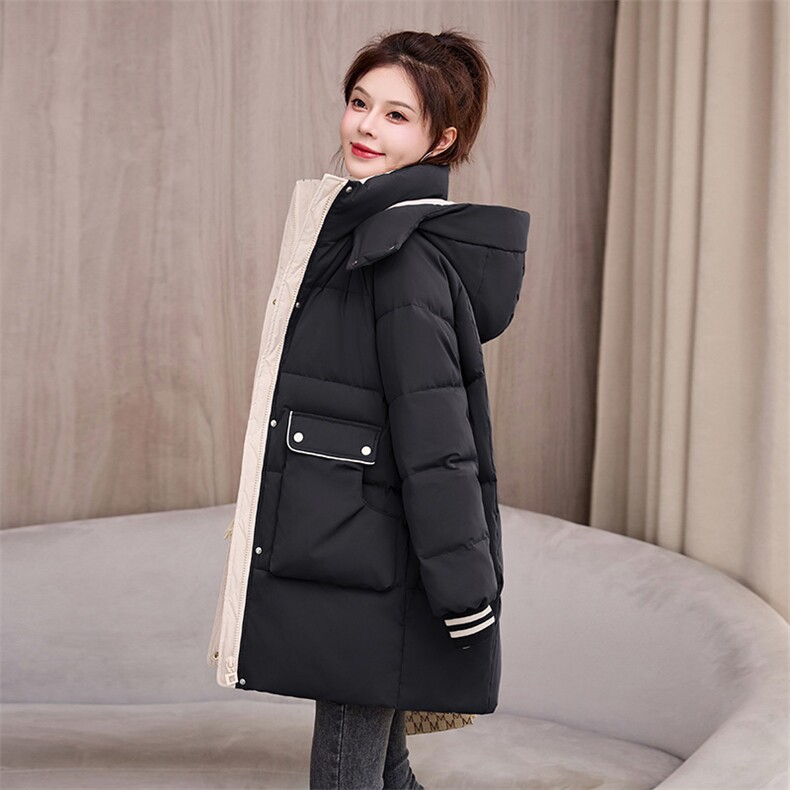 加厚保暖羽绒棉服女中长款2025冬季新款休闲宽松连帽棉袄棉衣外套,女装棉衣/棉服,牡丹诺