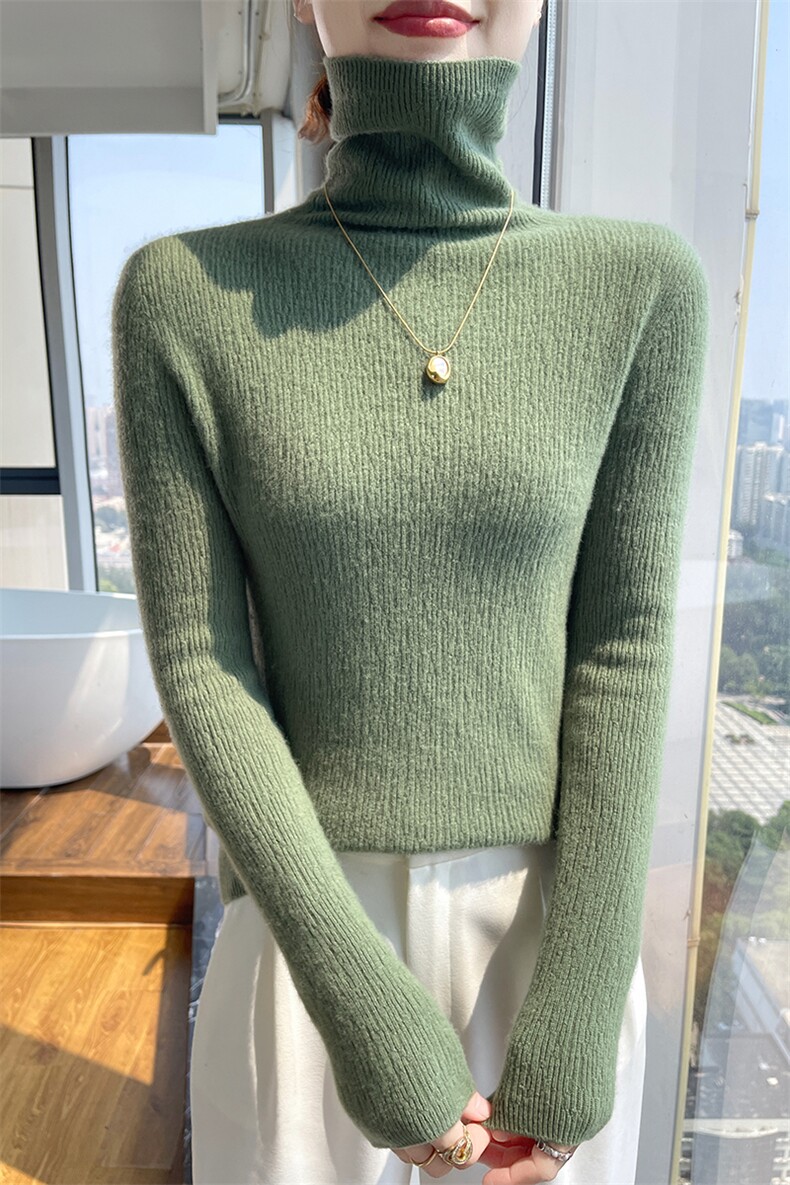 25秋冬100%纯羊毛衫女一线成衣半高领坑条套头毛衣宽松羊绒衫打底,女装羊毛衫,美轩羊绒