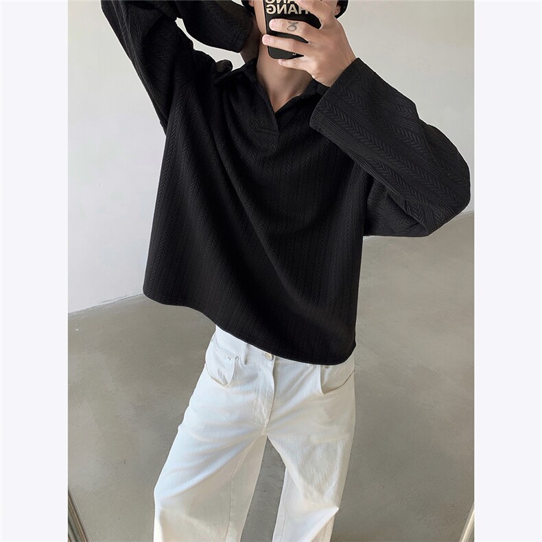 美式老钱风V领POLO衫男麦穗条纹cleanfit长袖卫衣外套2025秋季P35,男装Polo衫,电商C306-1