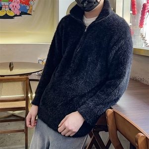 秋冬款半拉链高领针织衫男长貂毛宽松软糯套头毛线衣865/P55图片