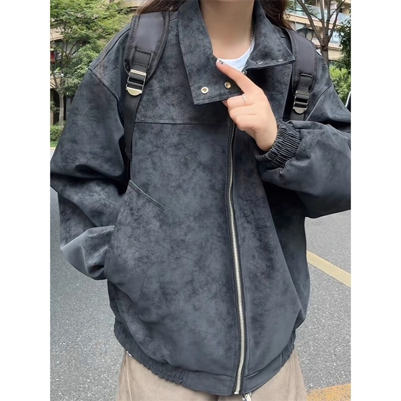 扎染短款立领pu皮夹克男秋季cleanfit美式潮牌正肩机车服外套HT25,男装夹克,星座516A