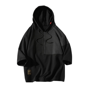 货足7XL-M 2023夏季新款美式连帽七分袖纯T恤男半袖体恤加大码图片