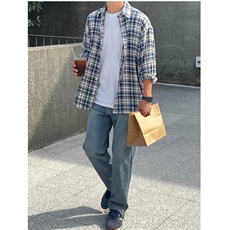 衬衫男格子长袖韩版潮流宽松方格衬衣帅气外套寸衫XZ710-801P50，男装衬衫，星座710