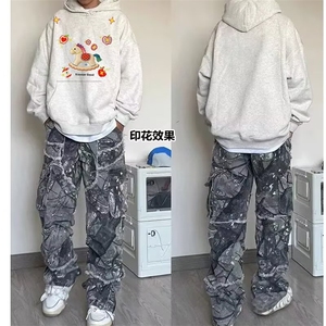 1506-1/WA2-161连帽/P52加绒长袖卫衣男女同款冬宽松连帽上衣红色图片