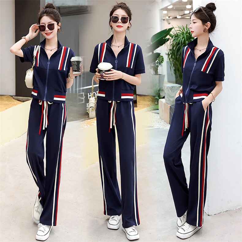休闲运动套装女2025年新款春季时尚拼色运动服百搭女款两件套装裤,女装套装/套裙,妙形