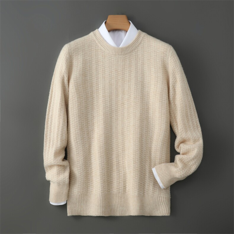 2025年秋季新款颗粒纹针织男士羊毛衫时尚休闲通勤百搭，男装羊毛衫，德晨羊绒