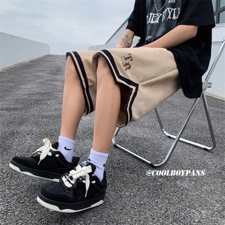 XZ213-DK008-P45控58港风大码麂皮绒刺绣抽绳运动休闲裤五分裤,男装牛仔裤,星座213
