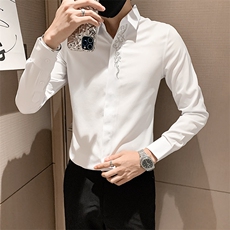 2025春秋季新款男士刺绣长袖衬衫社会小伙衬衣301A-1/CS58/P55，男装衬衫，星座301A-1