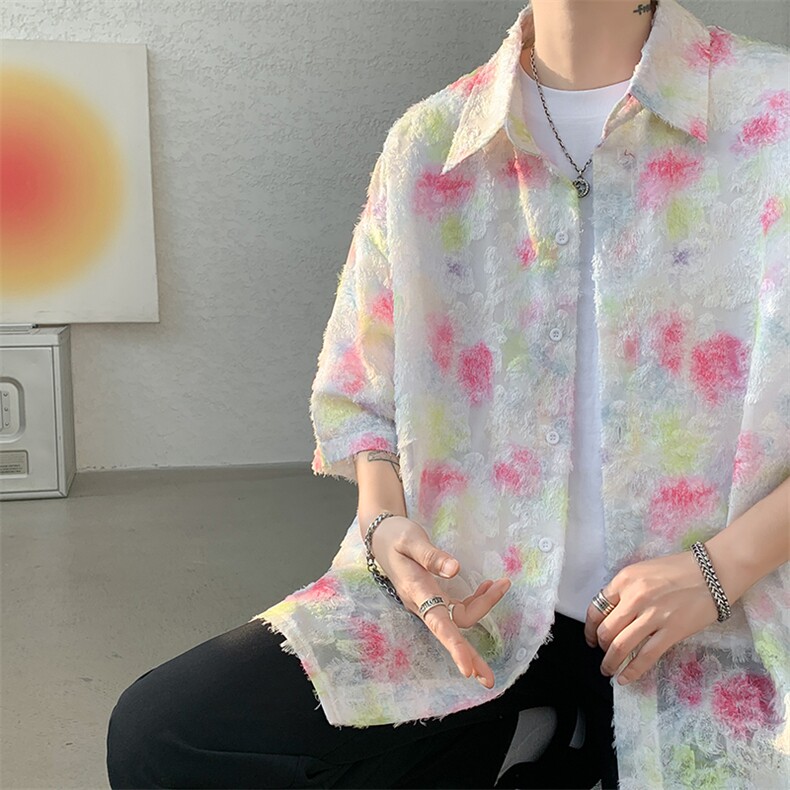 D232-CS7125-P48控68大码个性流苏蝴蝶情侣花衬衫,男装衬衫,电商D232